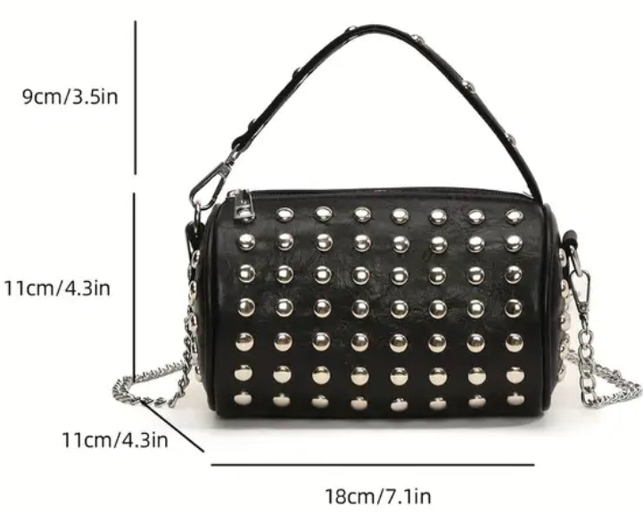 Rivet Studded Cylinder Crossbody Bag!