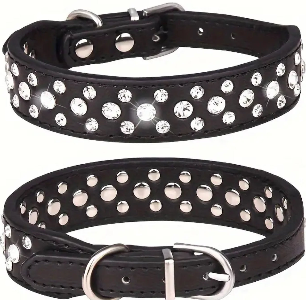 Dazzling Rhinestone Embellished Adjustable PU Leather Dog Collar!