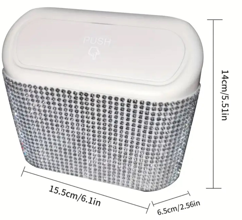 Car Garbage Can with Diamond Embellishment, Multi-Functional Large Capacity Storage!
