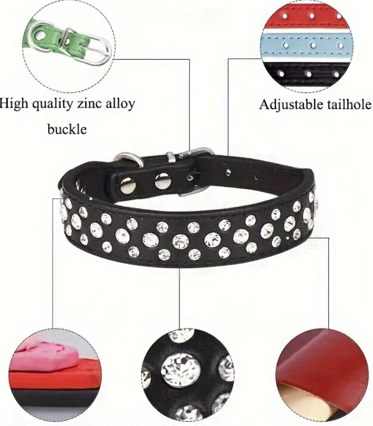 Dazzling Rhinestone Embellished Adjustable PU Leather Dog Collar!