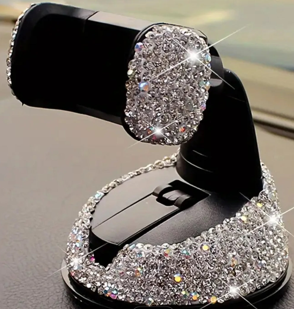 Rhinestone Car Phone Holder, Rotating Glitter Design, Car Phone Mount.