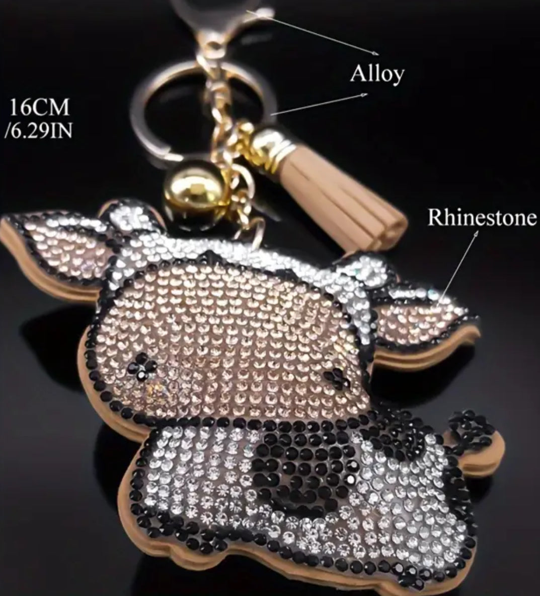 Rhinestone Cow Keychain with Tassel!