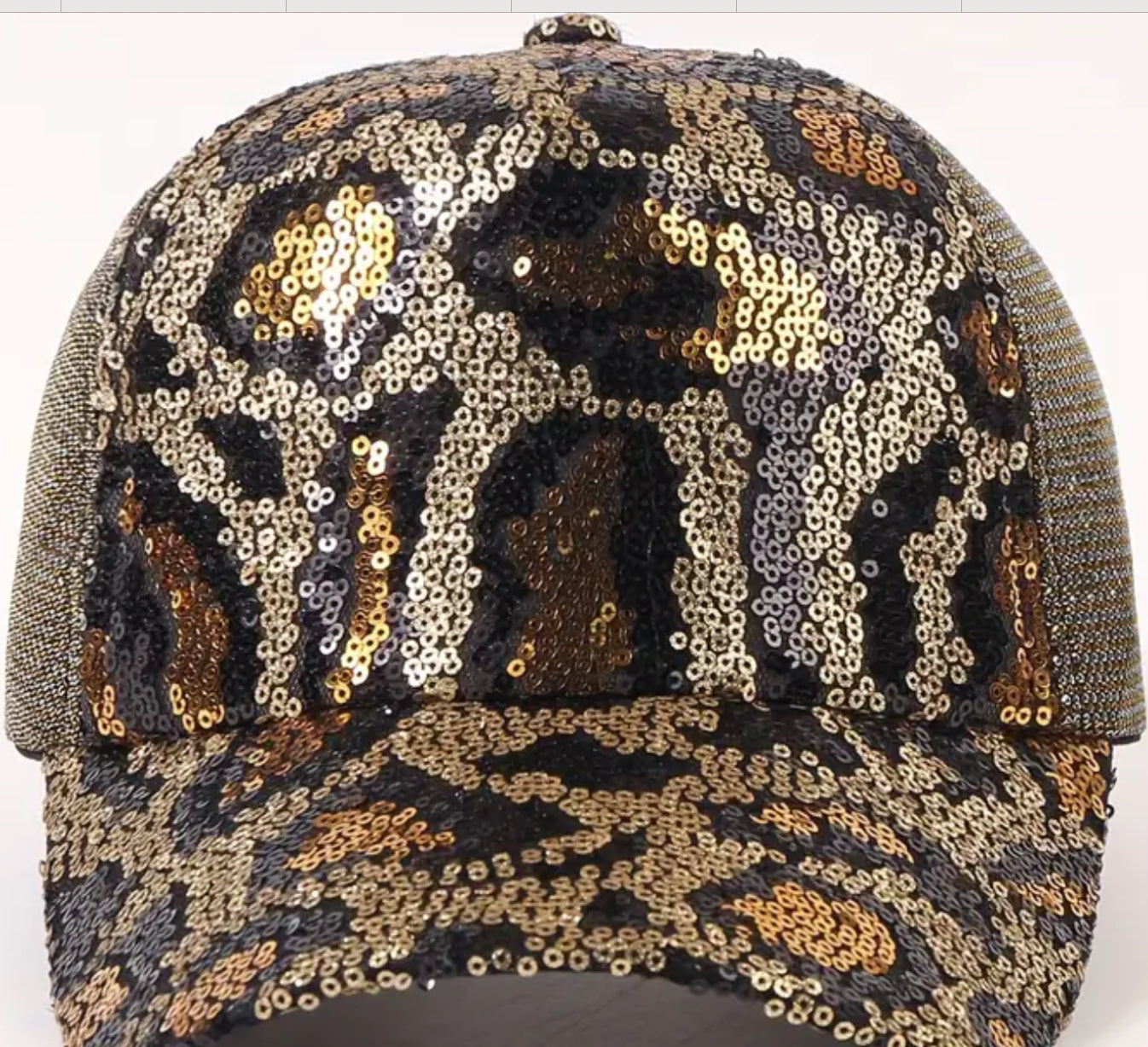 Sequin animal print ball cap.