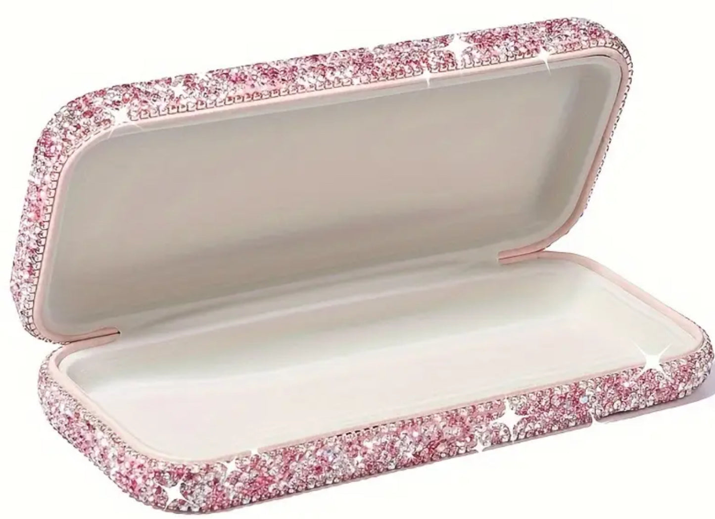 Diamond sparkle hinged eyeglass case.
