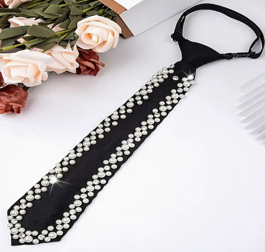 Elegant Vintage Rhinestone Tie without Knots | Original and Niche Design, Convenient Style, Black Decoration