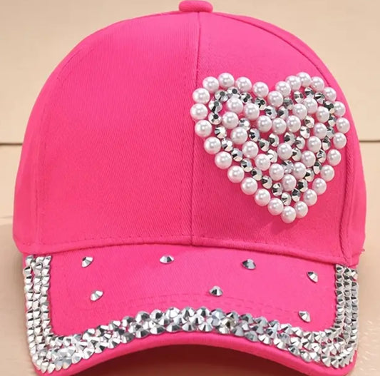 Sparkling rhinestone and pearl hot pink ball cap!