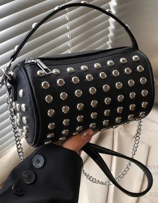 Rivet Studded Cylinder Crossbody Bag!