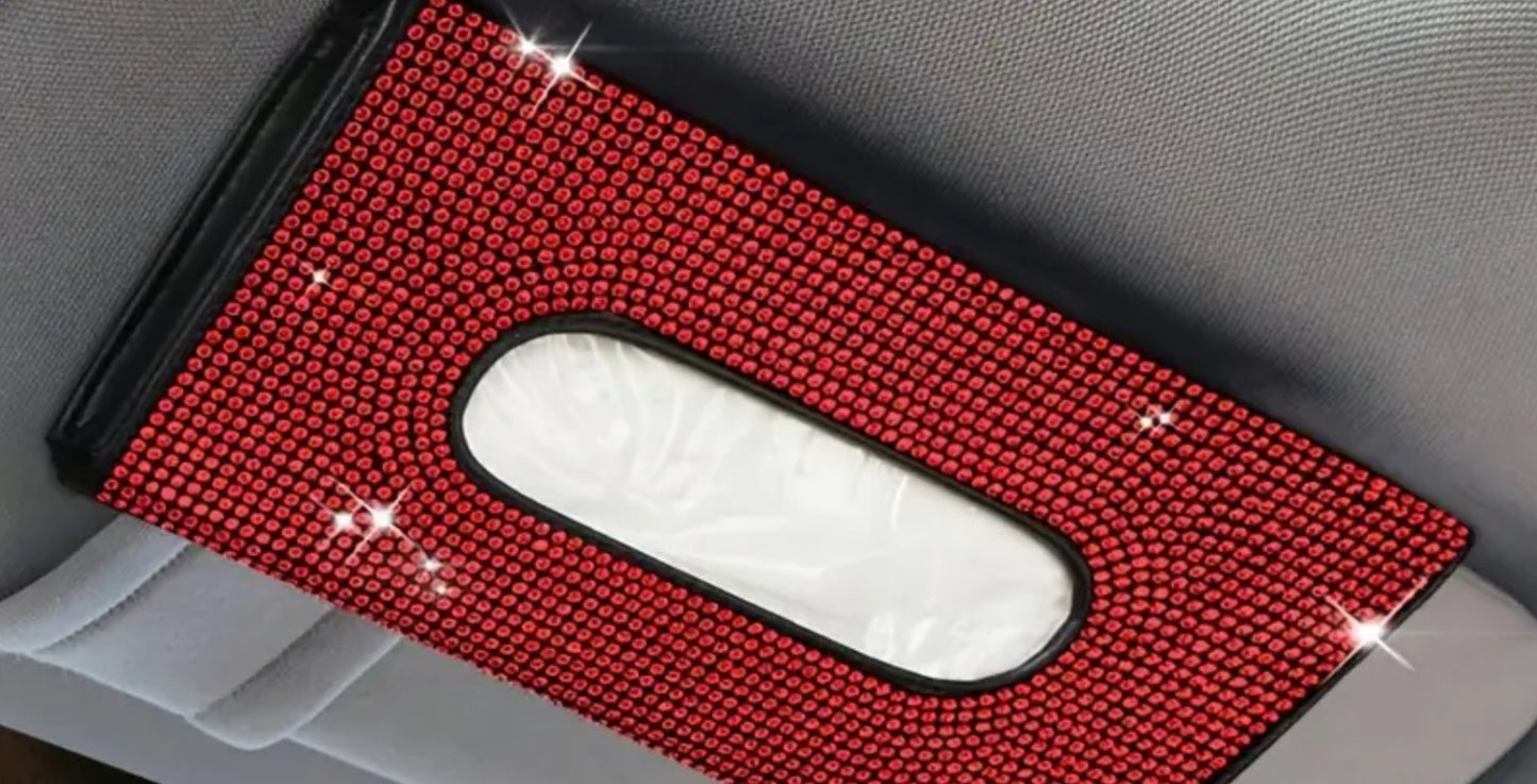 Red diamond sparkle Kleenex holder for the visor in your car.