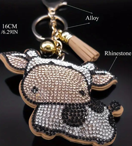 Rhinestone Cow Keychain with Tassel!