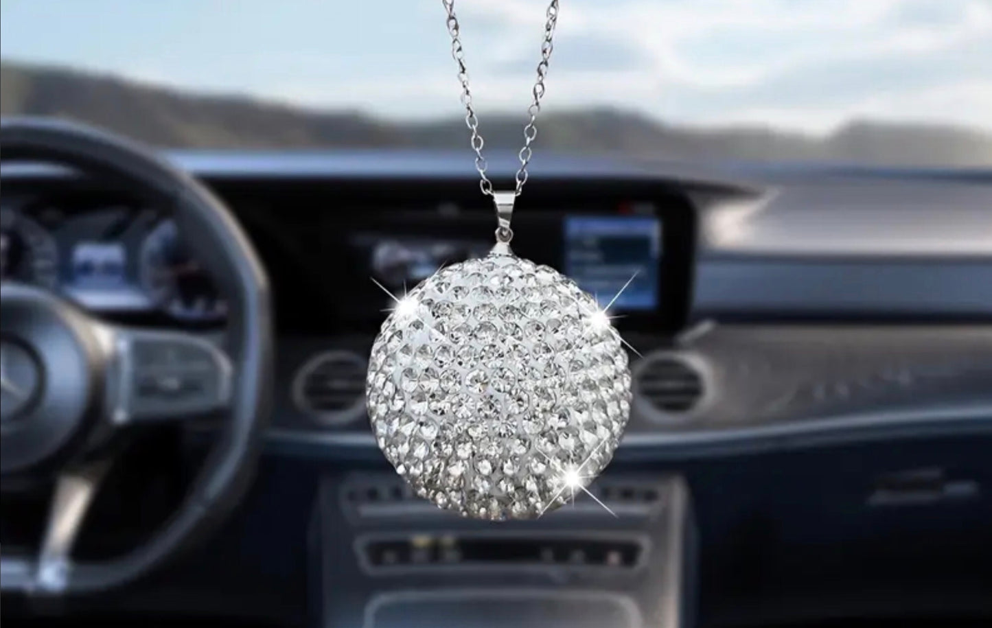 Diamond sparkle rhinestone disco ball for rearview mirror.